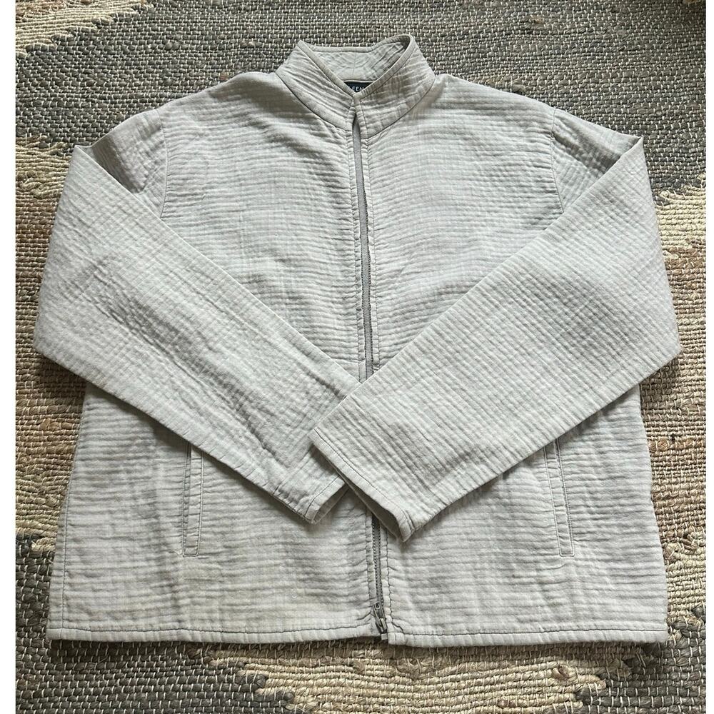 Eileen Fisher Jacket Womens XSmall light Gray Textured Mandarin Collar zipFront
